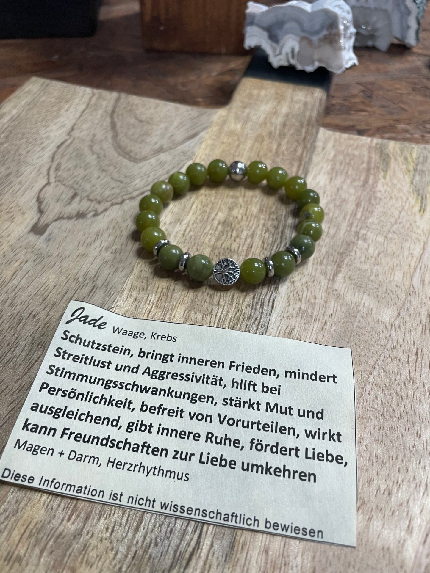 Edelstein Jade Armband mit Baum des Lebens silberfarben