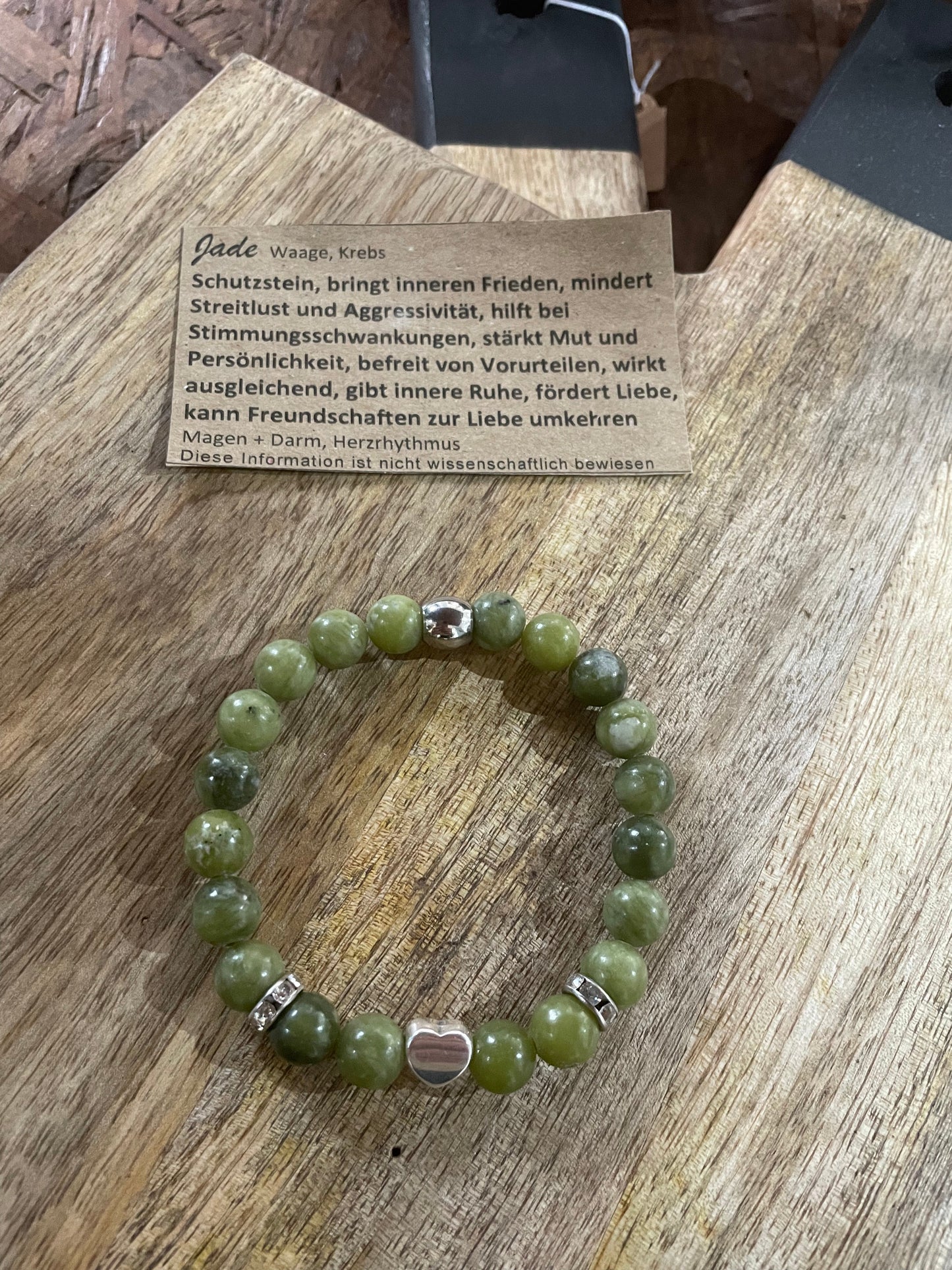 Edelstein Jade Armband mit Herz und Strass- Rondellen