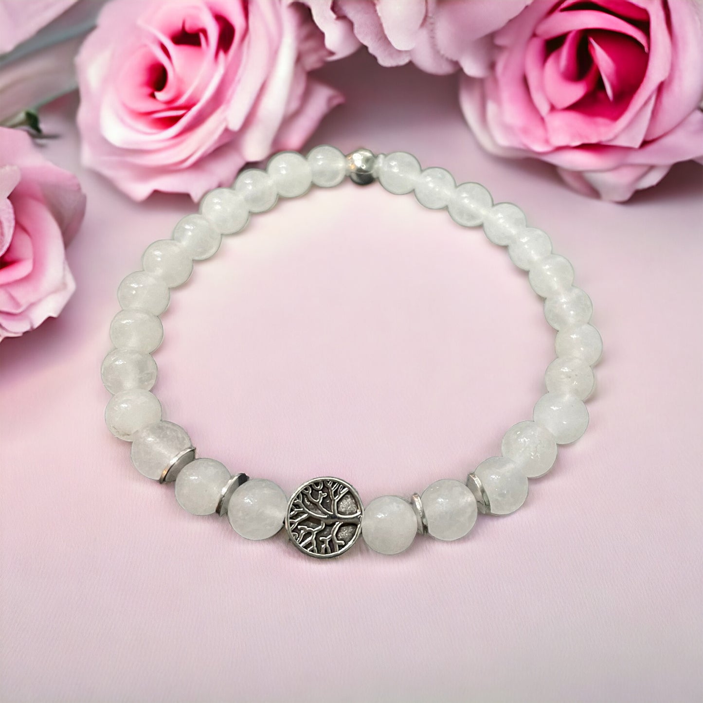 Edelstein Jade weiß Armband mit Baum des Lebens