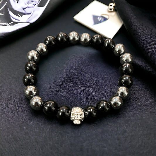 Edelstein Onyx Hämatit mit Skull