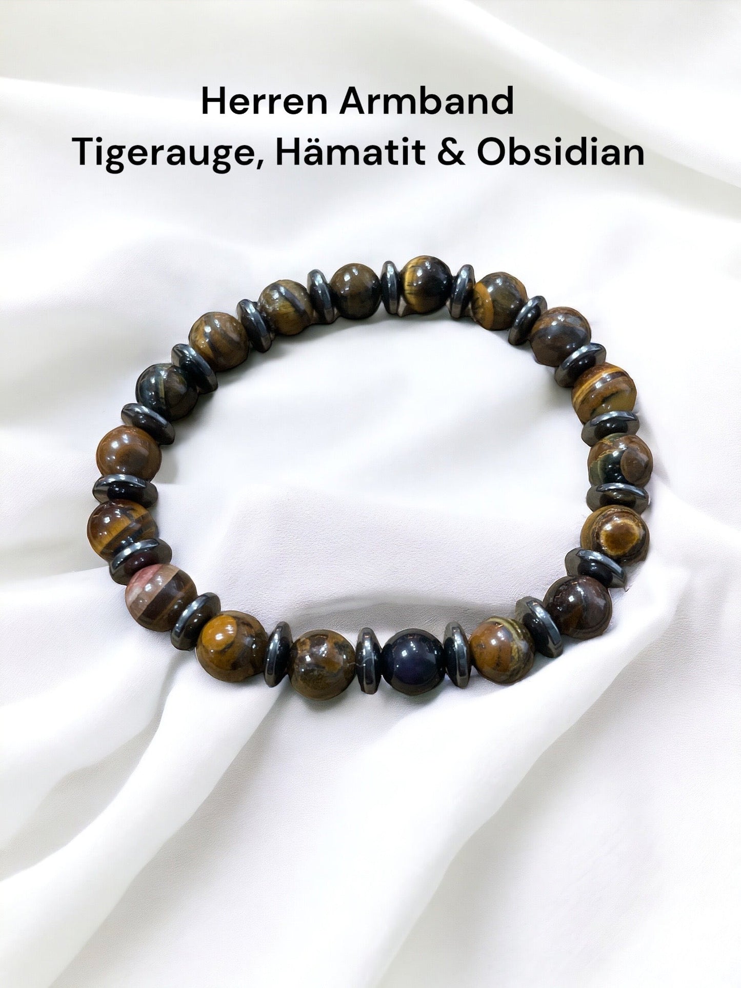 Edelstein Tigerauge, Hämatit, Obsidian for Men