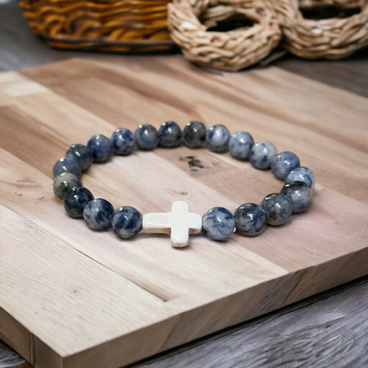 Edelstein Sodalit Armband mit Kreuz