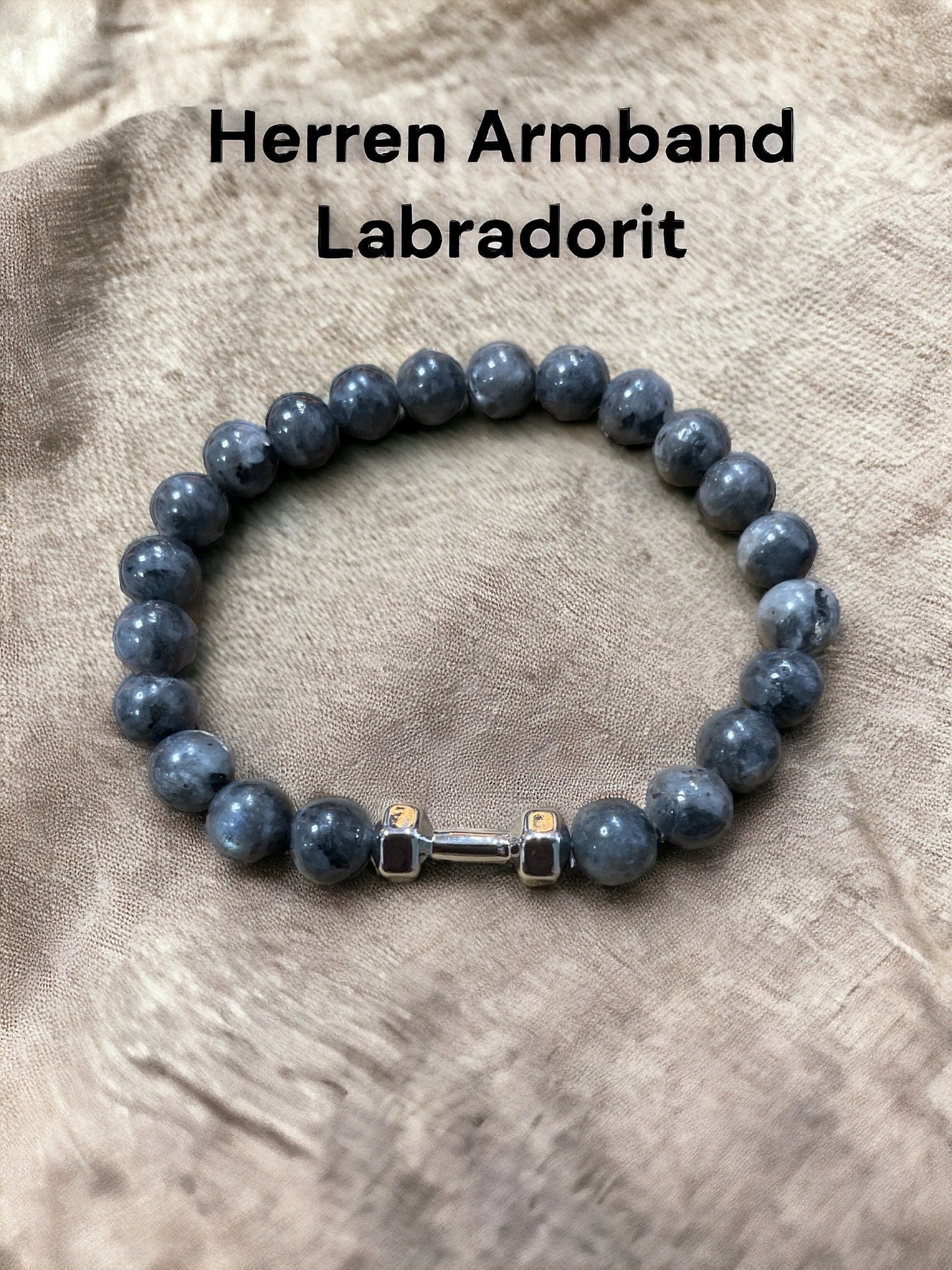 Edelstein Labradorit mit Hantel in silber- anthrazitfarben for Men