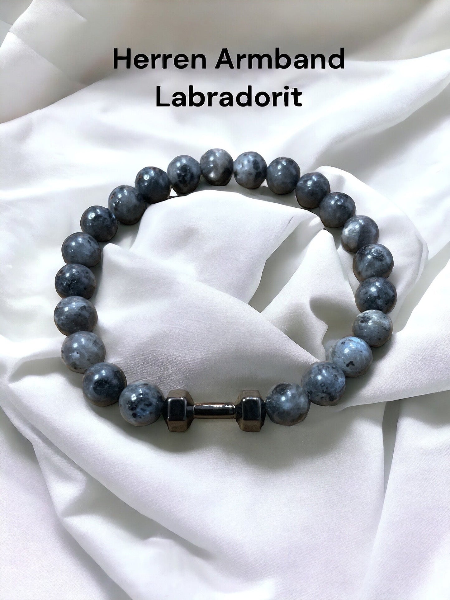 Edelstein Labradorit mit Hantel in silber- anthrazitfarben for Men