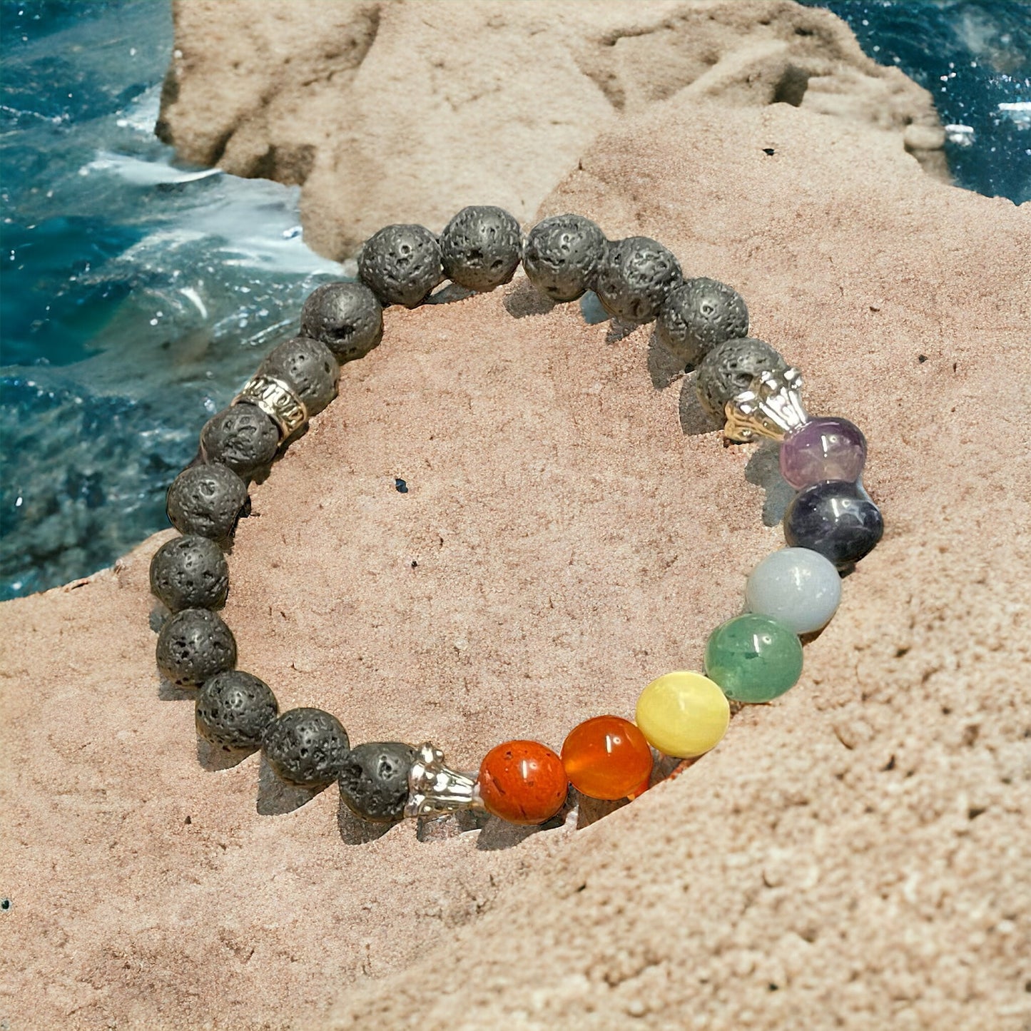 Edelstein Lava Chakra Armband