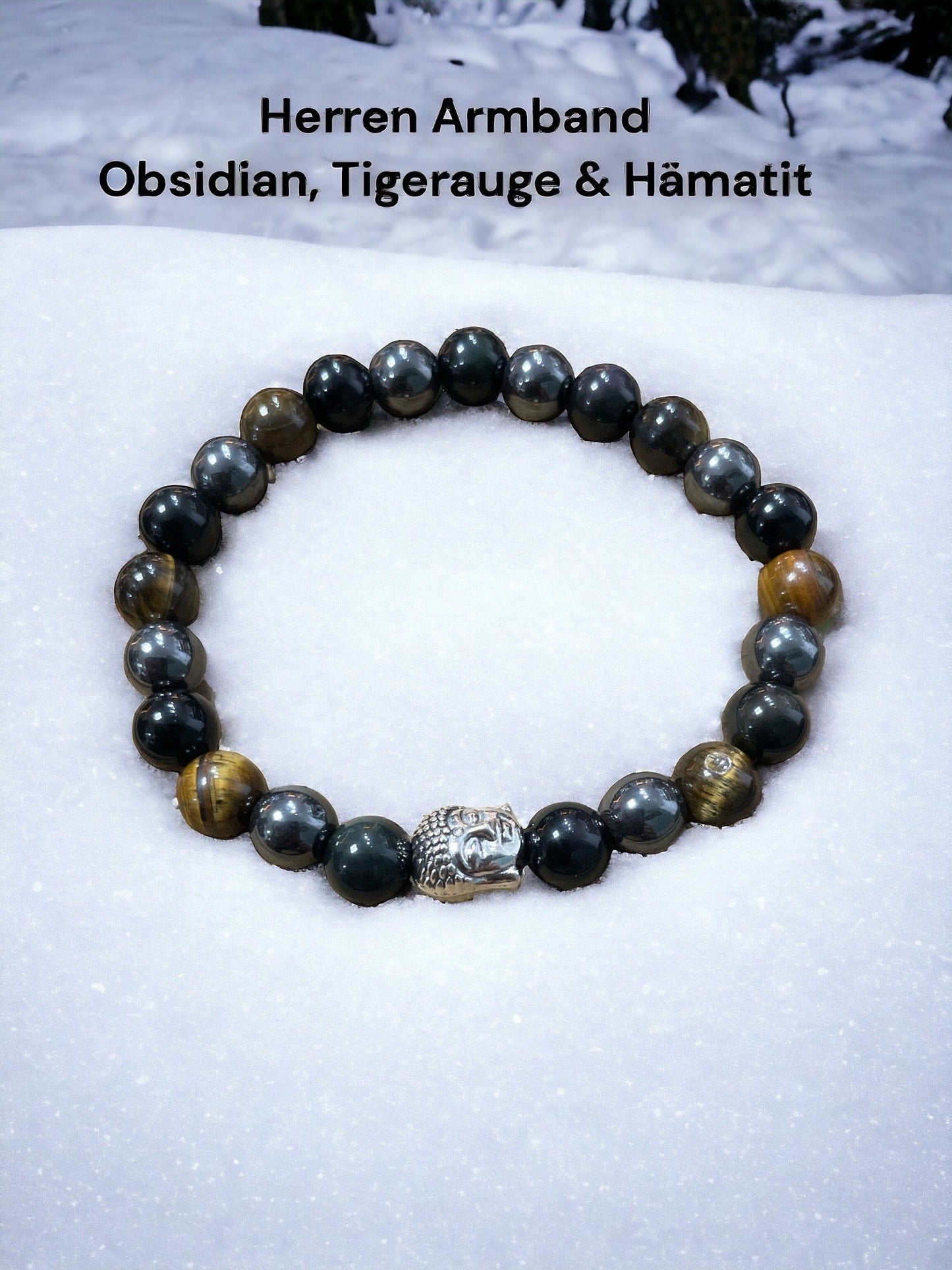 Edelstein Obsidian, Tigerauge, Hämatit & Buddha Armband for Men