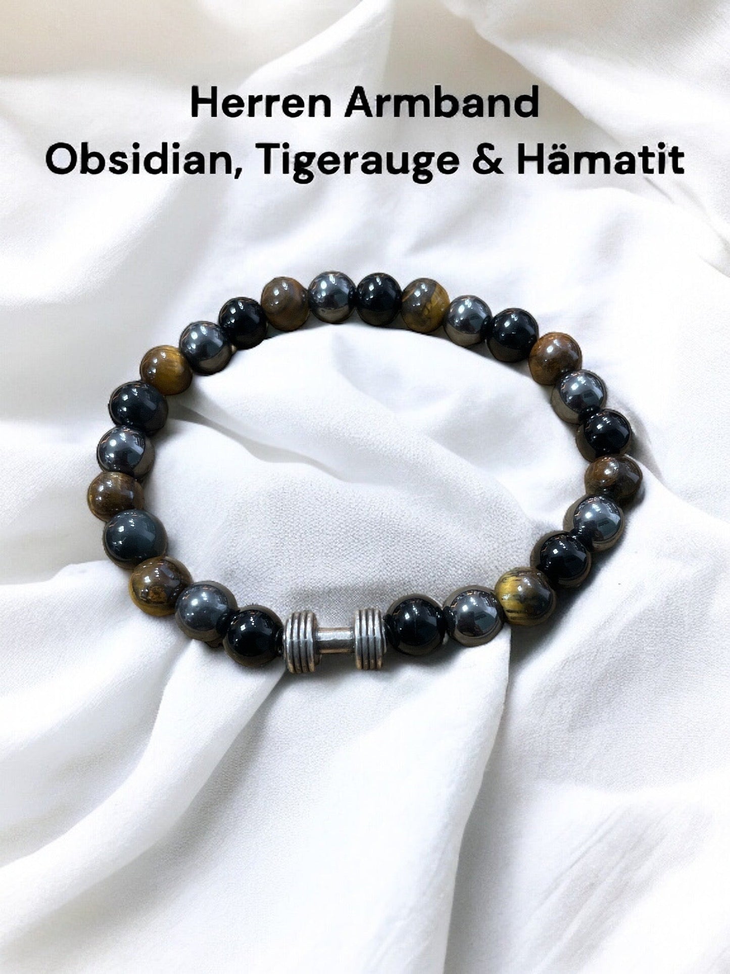 Edelstein Obsidian, Tigerauge, Hämatit & Hantel for Men