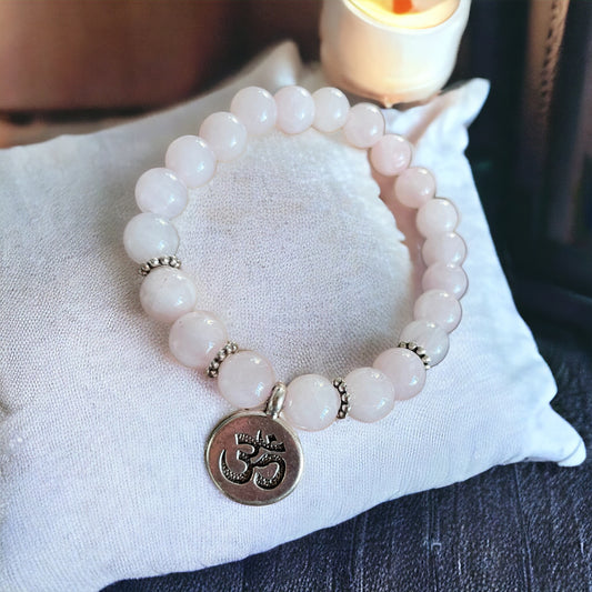 Edelstein Rosenquarz Armband Mala mit OM