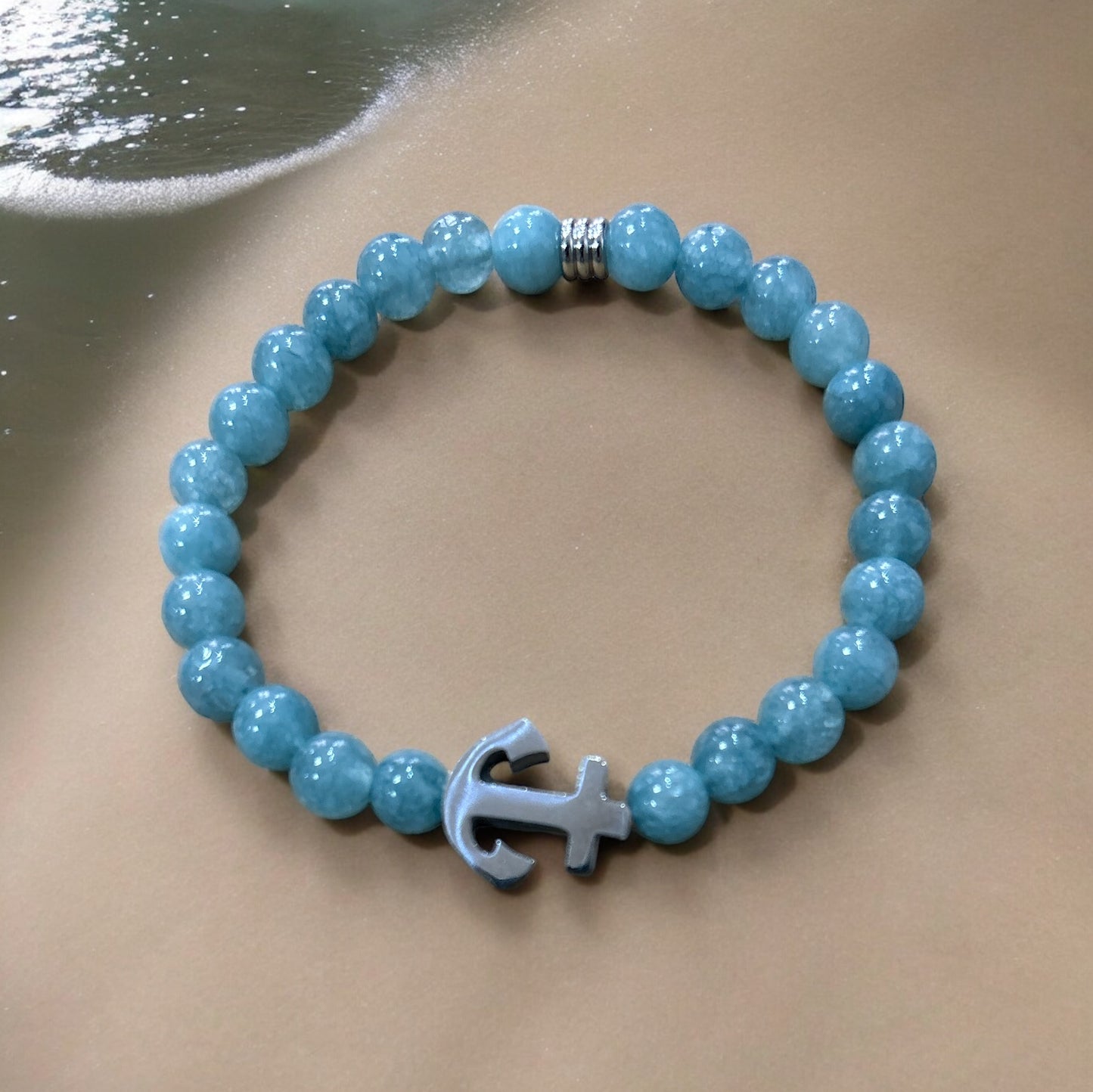 Edelstein Aquamarin Armband mit Anker