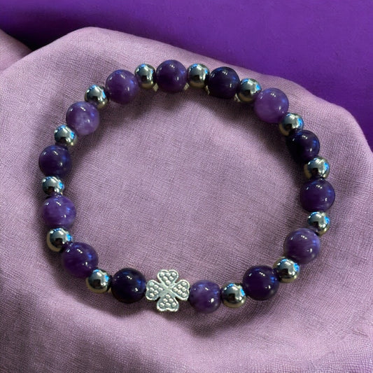 Edelstein Amethyst Armband mit Kleeblatt für Kids