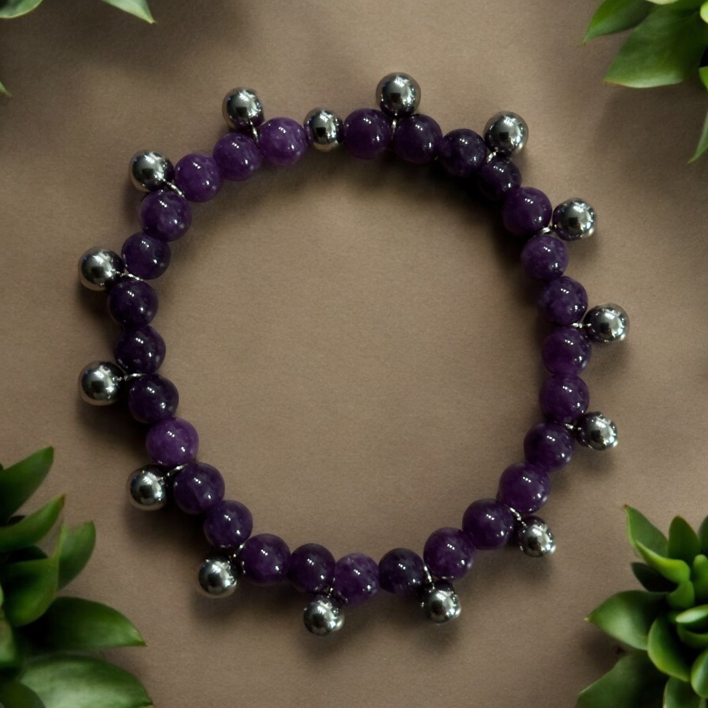 Edelstein Amethyst Armband mit Edelstahl Charms