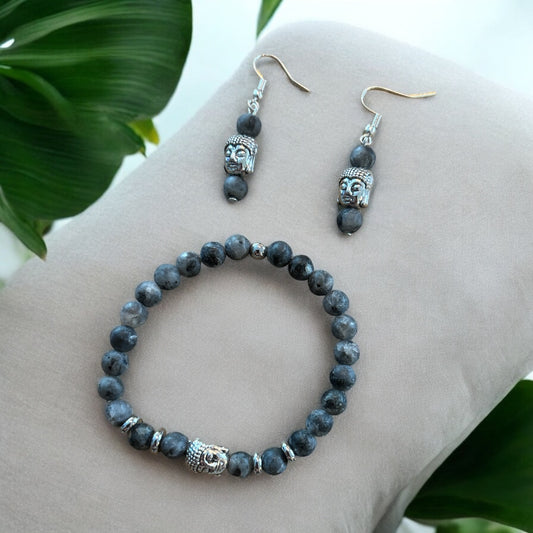 Edelstein Labradorit Armband mit Buddha, als Set oder einzeln