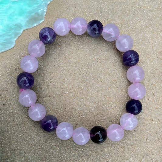 Edelstein Rosenquarz und Amethyst Armband