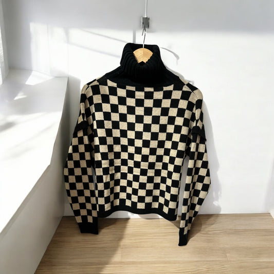 Karo Kurz Pullover mit Rollkragen