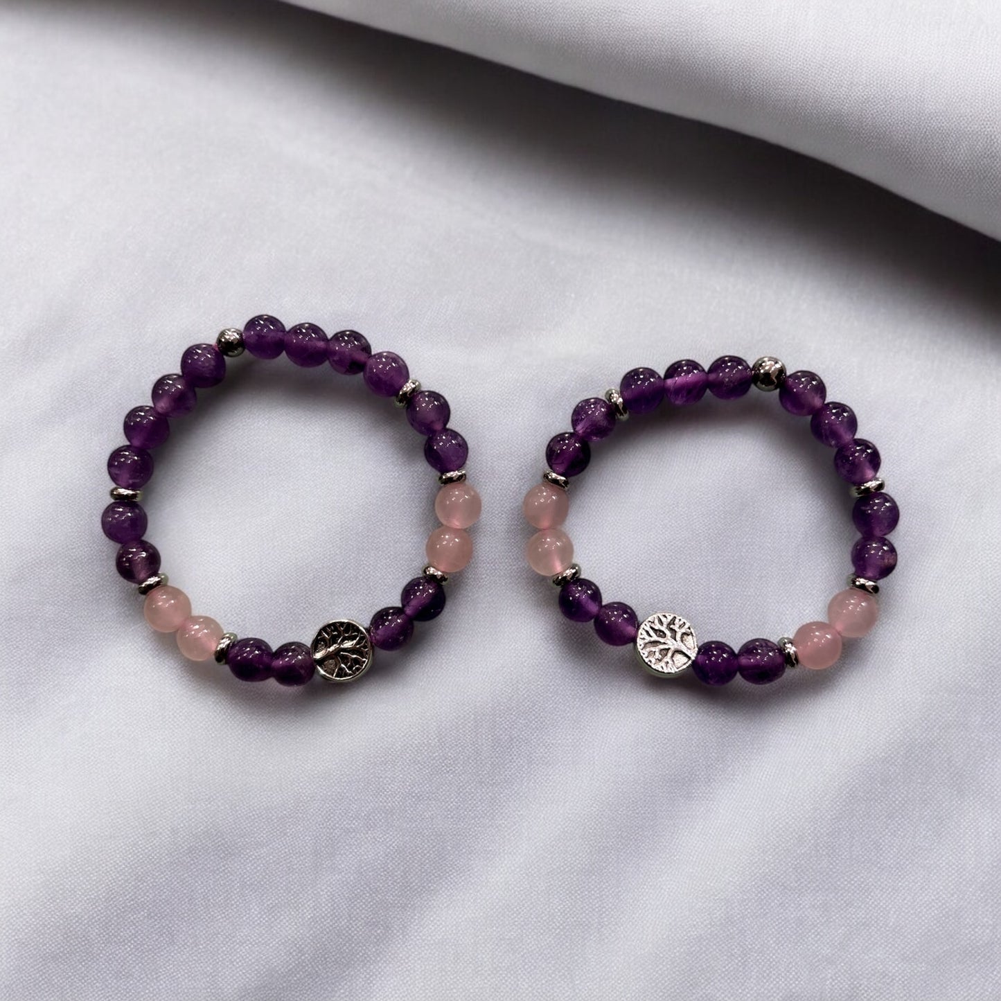 Edelstein Amethyst / Rosenquarz Armband mit Bam des Lebens, Kids