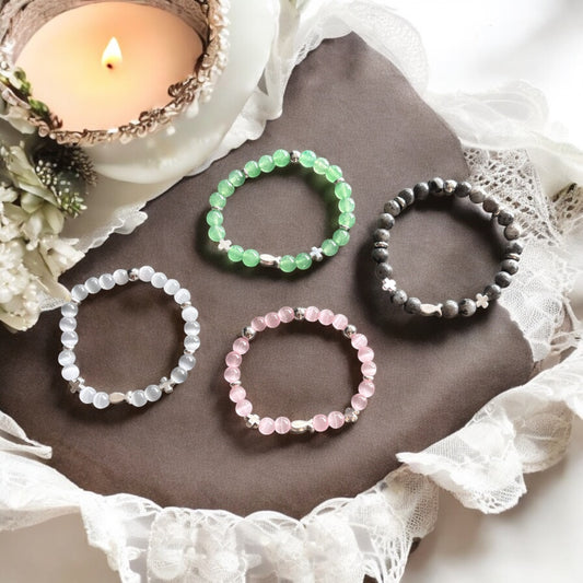 Edelstein Armbänder Kommunion mit Fisch und Kreuz, verschiedene Steine