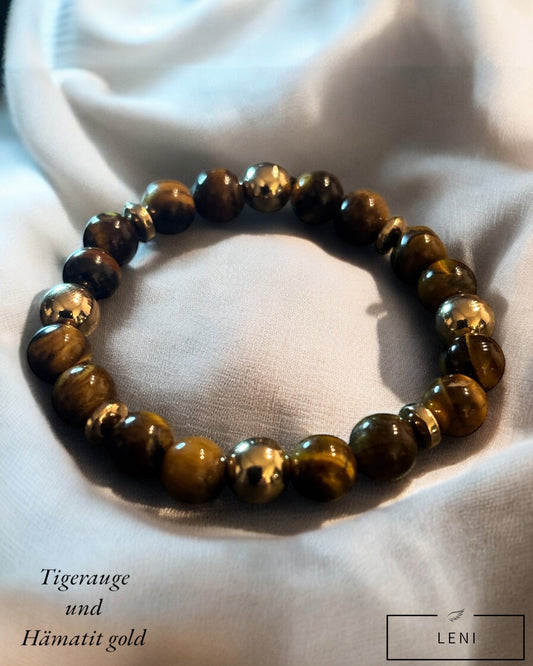 Edelstein Tigerauge und Hämatit gold