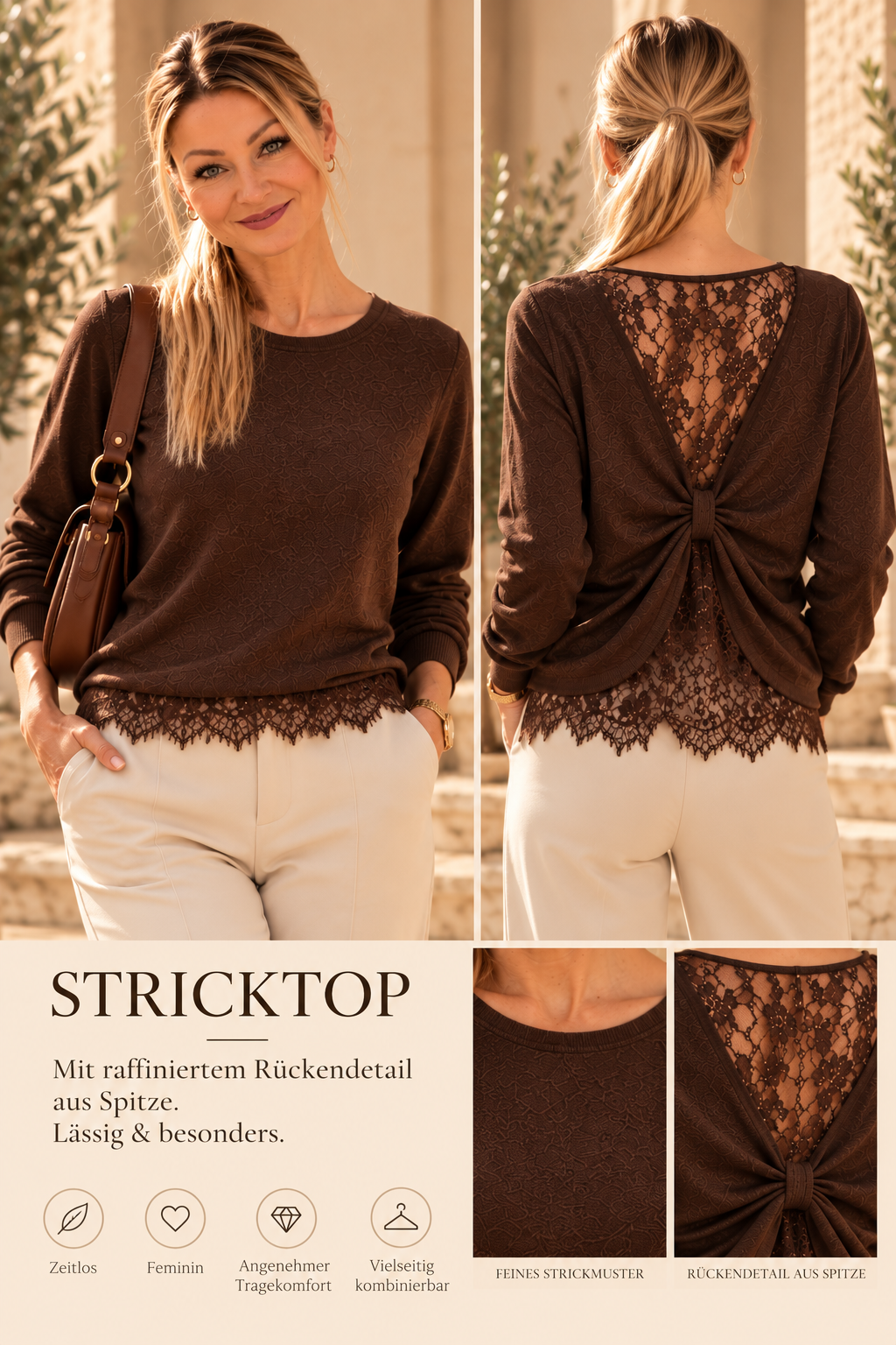 Strick Pullover mit edlem Spitzendetail