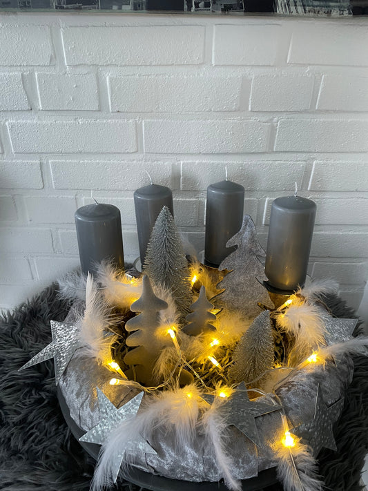 Weihnachten Deko Adventskranz grau/ silber